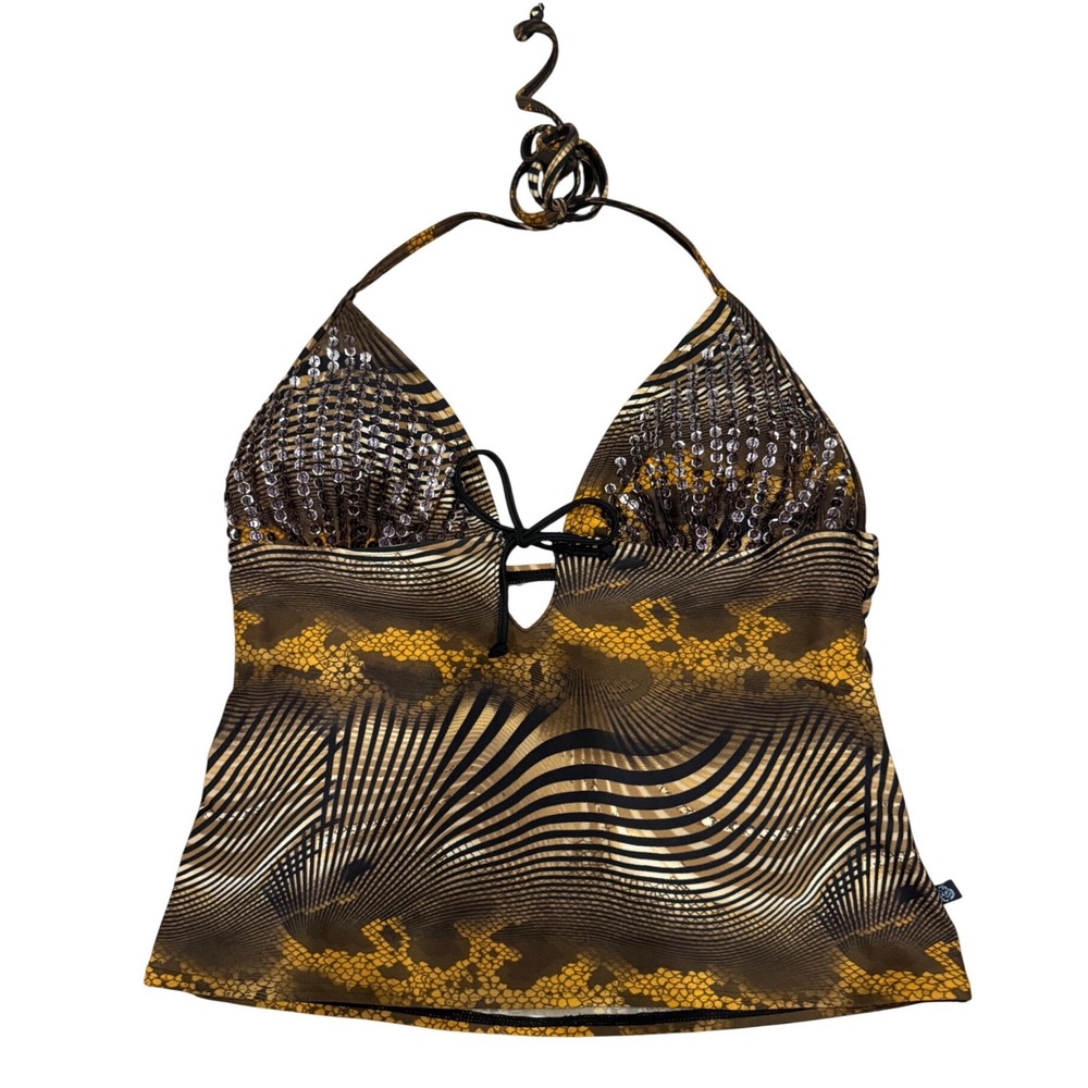 Y2K Agua Bendita Sequin Halter Tankini Top